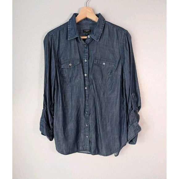 Talbots Denim Shirt Woman MP Blue Tencel Button Up Top - Picture 1 of 7